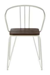 Orsina White Metal and Elm Wood Arm Chair, Accent Dining Arm Chair, Versatile Wooden Chair for Home, Office, Lounge