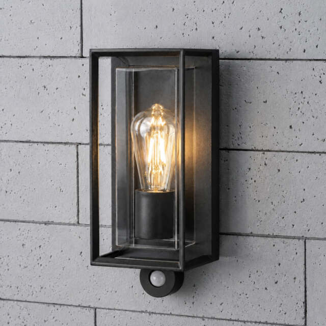CGC FLORIANA PIR Black Outdoor Wall Light Clear Diffuser E27 IP54