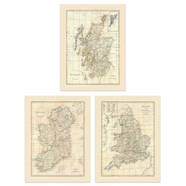 Set Of 3 Vintage Maps British Isles England Wales Scotland Ireland Wall Art Prints Study Office Dad Gift 12X16 Inch