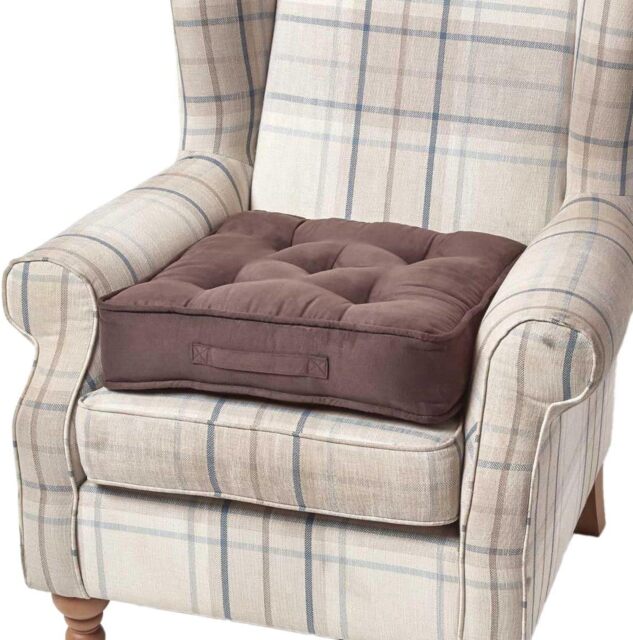 "Homescapes Chocolate Brown Faux Suede Armchair Booster Cushion Brown Chocolate 50cm x 50cm x 10cm (20"" x 20"" x 4"")"