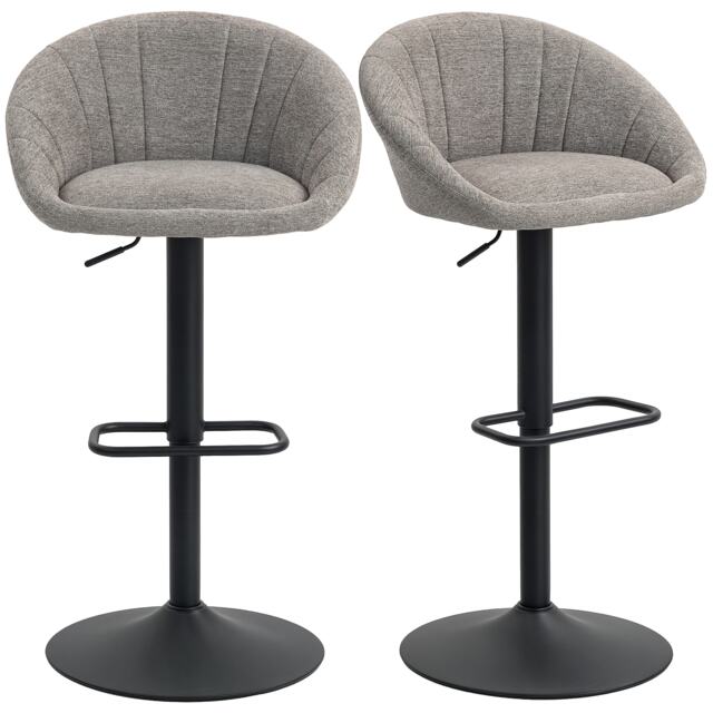HOMCOM Bar Stools Set of 2, Upholstered Swivel Barstools, Height Adjustable Breakfast Bar Chairs with Backrest and Footrest for Kitchen Island Counter, Dining Room, Grey Grey Grey 2