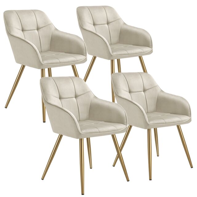 Chair Marilyn - quilted velvet look, continuous backrest, golden steel legs Cream cream/gold One Size 4