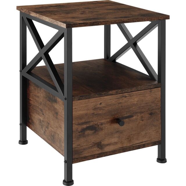 Bedside Table Falkirk - 2 shelves and a drawer Brown Industrial wood dark, rustic 41,50 x 40 x 55,50 cm 1