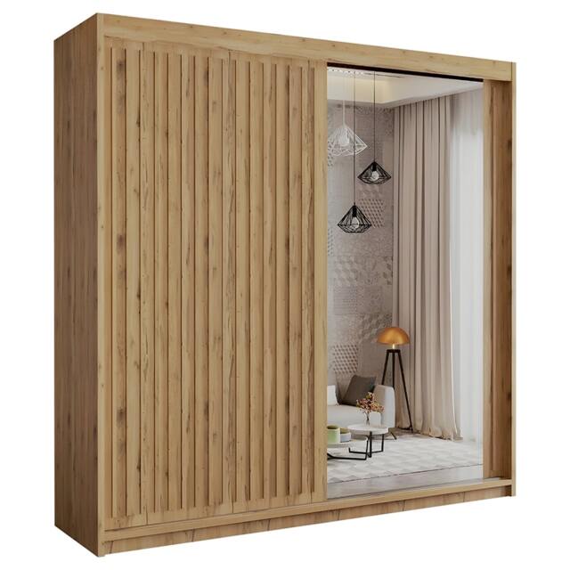 Sliding Wardrobes 4U Modern Vertical Panelled Mirror Sliding Wardrobe – 150cm to 250cm, White, Black, Grey, Oak Brown Oak 203cm