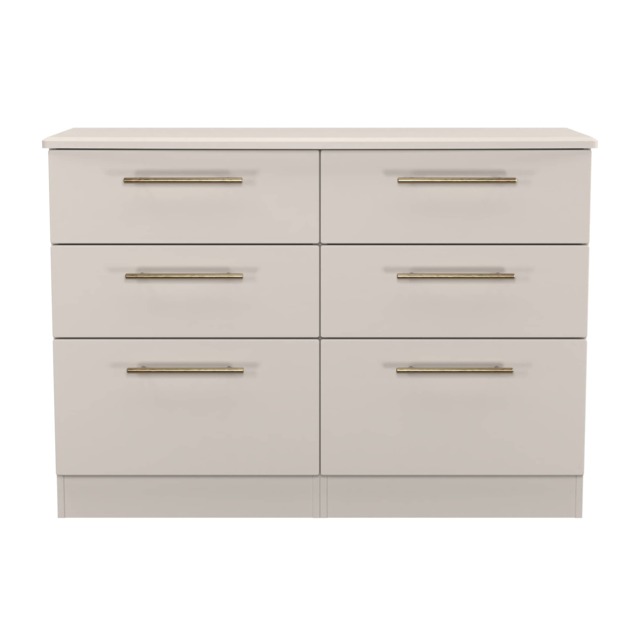 Helmsley 6 Drawer Wide Chest of Drawers in Kashmir Matt (Ready Assembled) Cream Kashmir Matt