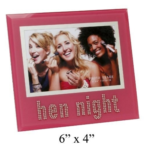 "Hen Night Pink Glass 6"" x 4"" Photo Frame with Crystal Words"