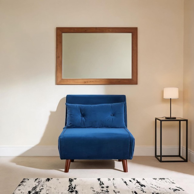 Single Sofa Bed Folding Chair Velvet Wooden Legs One Pillow Blue One Size