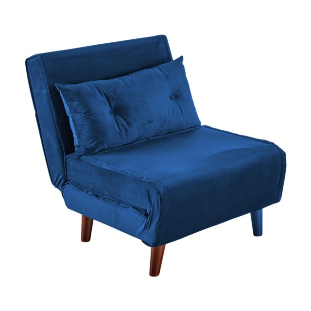 Single Sofa Bed Folding Chair Velvet Wooden Legs One Pillow Blue One Size