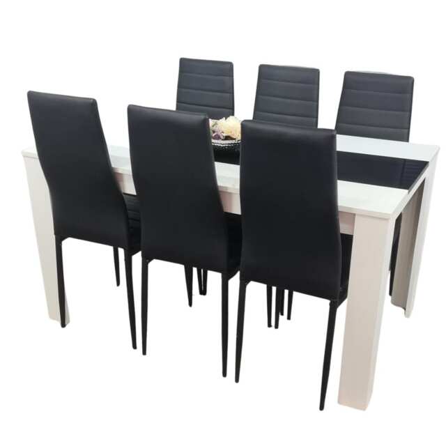 Modern White And Black Dining Table Set With 6 Black Chairs Dining Room Furniture