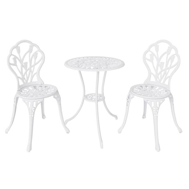 Charles Bentley 3 Piece Tulip Cast Aluminium Patio Bistro Set Table & 2 Chairs