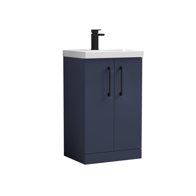 Balterley Level Modern Bathroom 2 Soft Close Door & Mid-Edge Vanity Unit Basin, with Square D Handle Blue 840 x 510 x 390mm