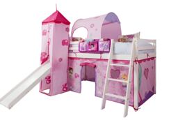 Moro Kids Cabin Bed Midsleeper with Slide & Fairies Tent ,Tower & Tunnel in White