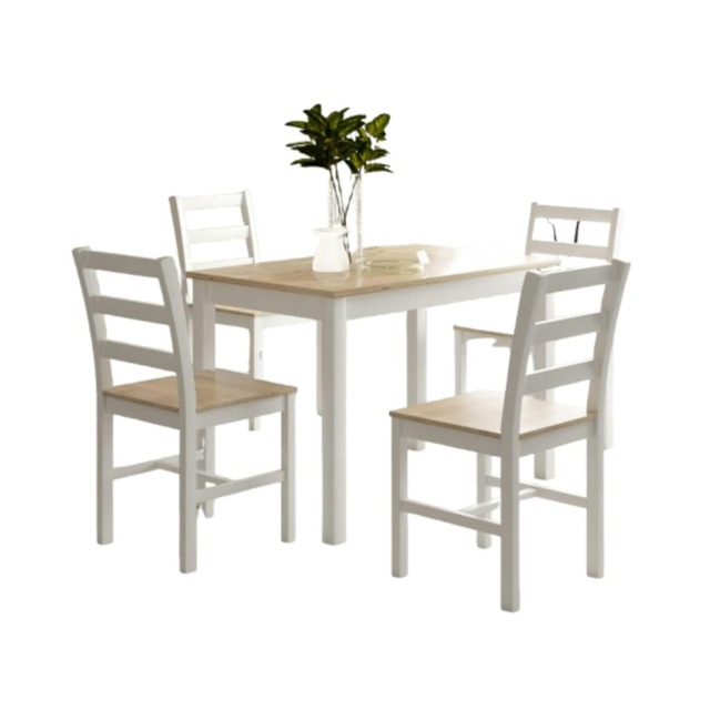 5 Piece Wooden Dining Set In White With Natural Table Top