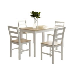 5 Piece Wooden Dining Set In White With Natural Table Top