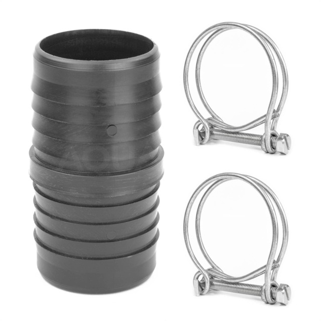 Pisces Inline Pond or Garden Barbed Hose Joiner 38mm - 38mm (1.5-1.5 inch) with 2x hose clips
