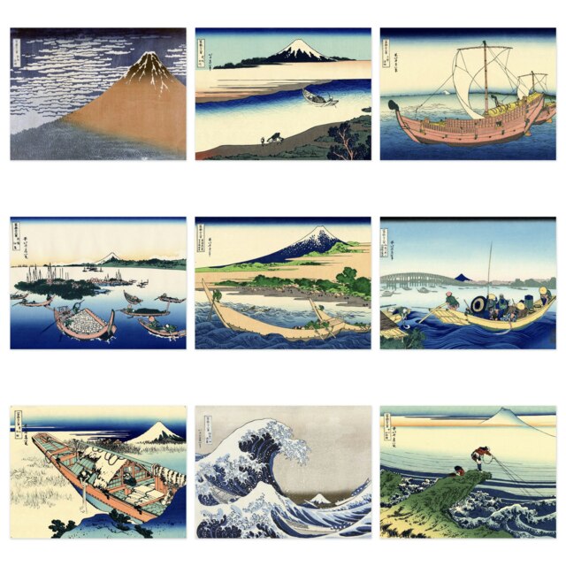 Pack of 9 Hokusai 36 Views Mount Fuji Great Wave Tago Bay Japan Seascape Wall Art Print 12x16 Inch