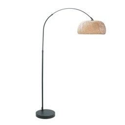 ValueLights Louis Black Arched Curved Floor Lamp Bamboo Donut Shade