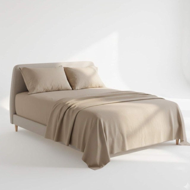Soft Plain Brushed Cotton Fitted Flat Sheet Matching Pillowcases Set Brown Latte King