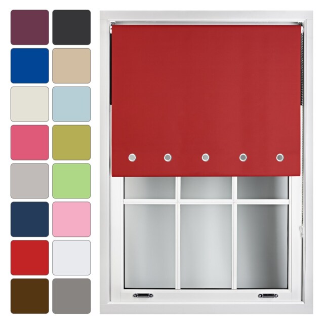 FURNISHED Blackout Roller Blinds with Round Eyelets Cut to Size Easy Fit Window Shade Red Red (W) 180cm x (L) 165cm