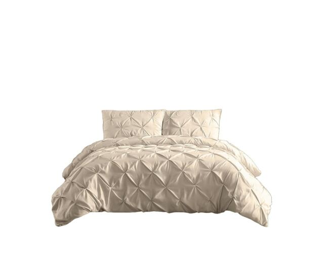 Pintuck Pinch Pleated Polycotton Duvet Cover And Pillowcase/s Set Bed Linen Brown Brown Latte King