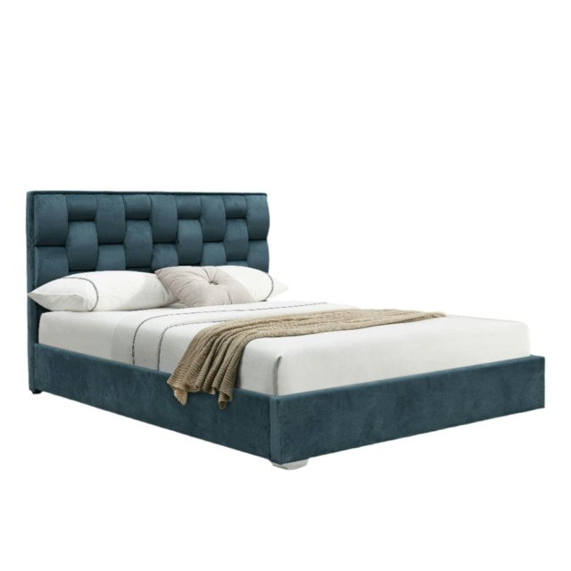 5ft King Size Plush Velvet Weaved Headboard Bed Frame In Duck Egg Blue