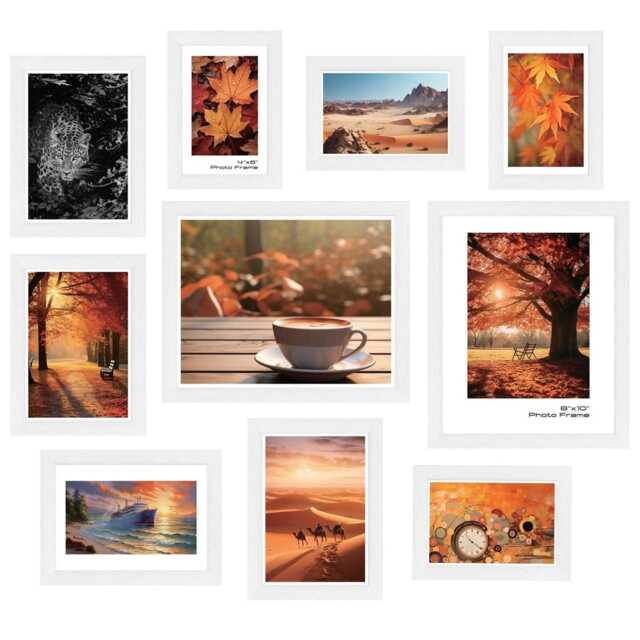 10 Pc Modern Photo Frame Set Wall Mountable and Freestanding Gallery White White Not provided
