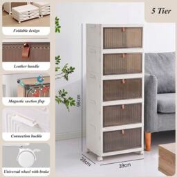 Plastic Storage Drawer Tower Unit with Wheels – 5 Tier Multipurpose Organizer for Home & Office
