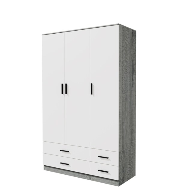 3 Door 4 Drawer Wardrobe With Hanging Rail And Storage Shelf Grey Ash Grey Carcass & White Door 1