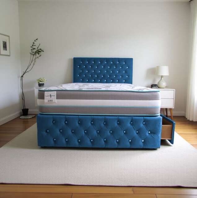 Delaware Plush Bed With Mattress, 2 Drawers Same Side & Headboard