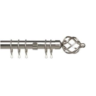 25-28mm Cage End Satin Silver Metal Curtain Pole Set 200 - 380cm Silver Silver