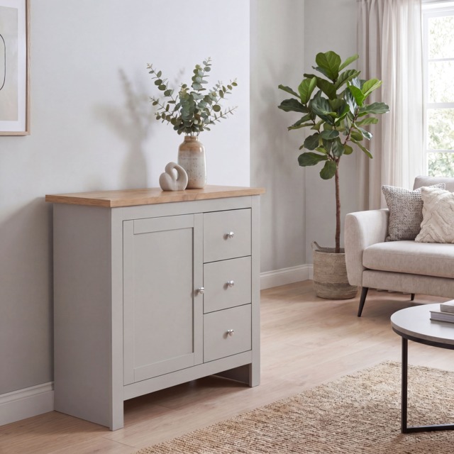 Vida Designs Arlington 3 Drawer 1 Door Sideboard Shaker Buffet Cabinet Storage, Grey & Oak Grey Grey & Oak 1