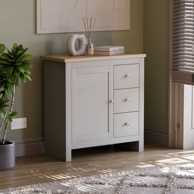 Vida Designs Arlington 3 Drawer 1 Door Sideboard Shaker Buffet Cabinet Storage, Grey & Oak Grey Grey & Oak 1