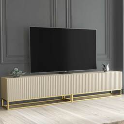 TV Stand TV Unit Modular Cabinet Sideboard Media Console Storage Cashmere Matt Fluted Doors Gold Metal Base Living Room Furniture 200cm
