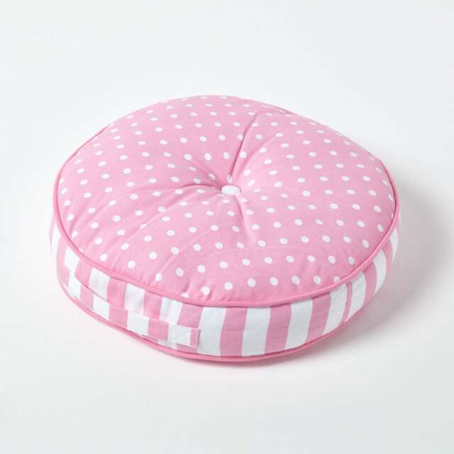 Homescapes Pink Polka Dots & Stripes Round Floor Cushion Pink 43 x 7 cm