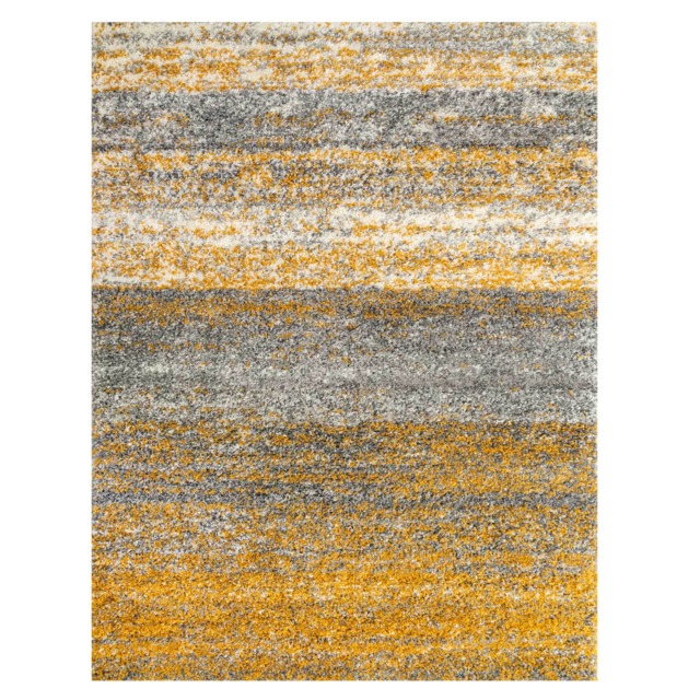 KUKOON Yellow Ochre Grey Striped Mottled Shaggy Rug 60cm x 110cm