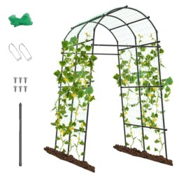 COSTWAY 230CM Metal Garden Arch Arbor Climbing Trellis Pergola