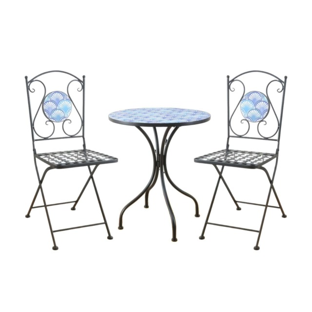 Ocean Blue Shell Mosaic Bistro Patio Set Outdoor Garden Balcony Furniture Unit