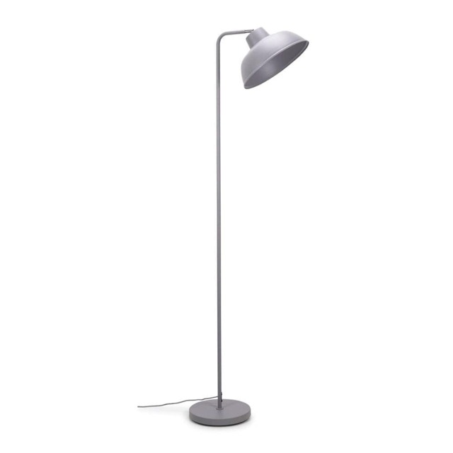 ValueLights Morris Stone Grey Retro Dome Metal Floor Lamp & Bulb Grey