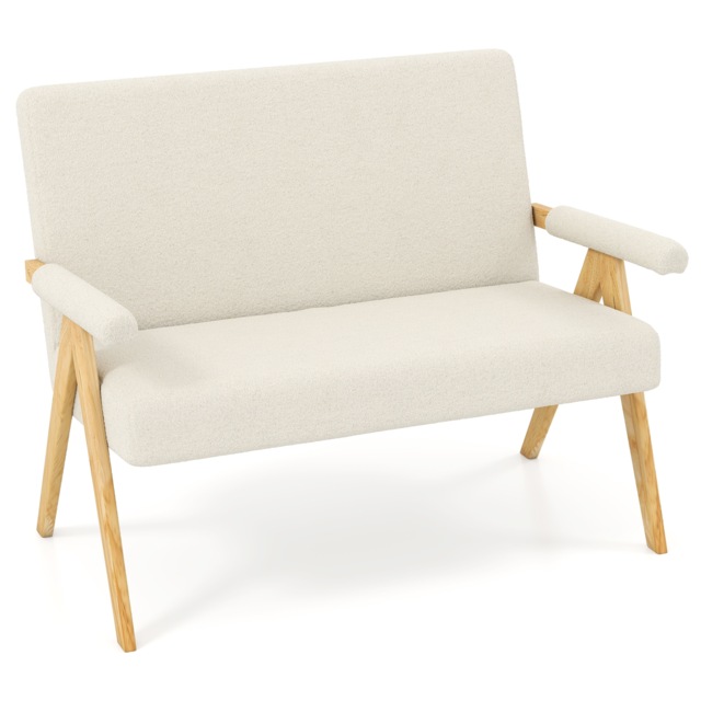 COSTWAY Loveseat Sofa Comfy Upholstered Sherpa Couch with Armrests Beige