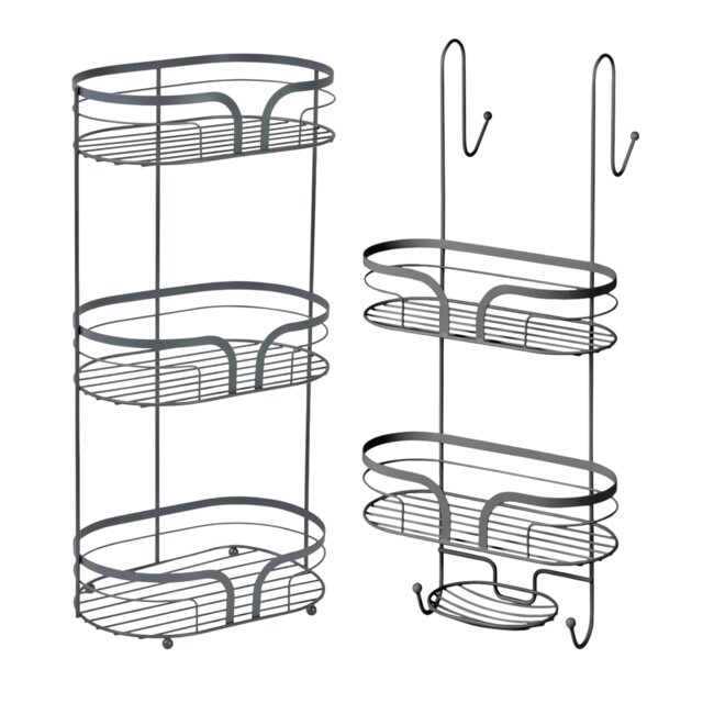 Showerdrape Dante Anthracite Grey Floor Caddy and 2 Tier Over Door Hook Shower Caddy Grey Anthracite Grey 1