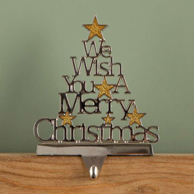 22cm Silver Christmas Stocking Hanger - We Wish You a Merry Christmas