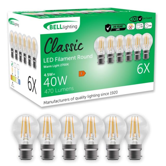 BELL Lighting B22 Bayonet LED Filament Golf Ball 4.7W Light Bulb White Warm White - 2700K 6