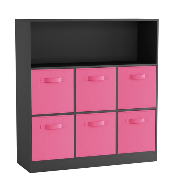 Wide 7-Cube Bookcase With Drawers Black Black & Dark Pink 1