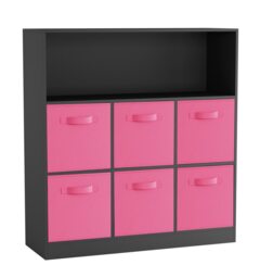 Wide 7-Cube Bookcase With Drawers Black Black & Dark Pink 1