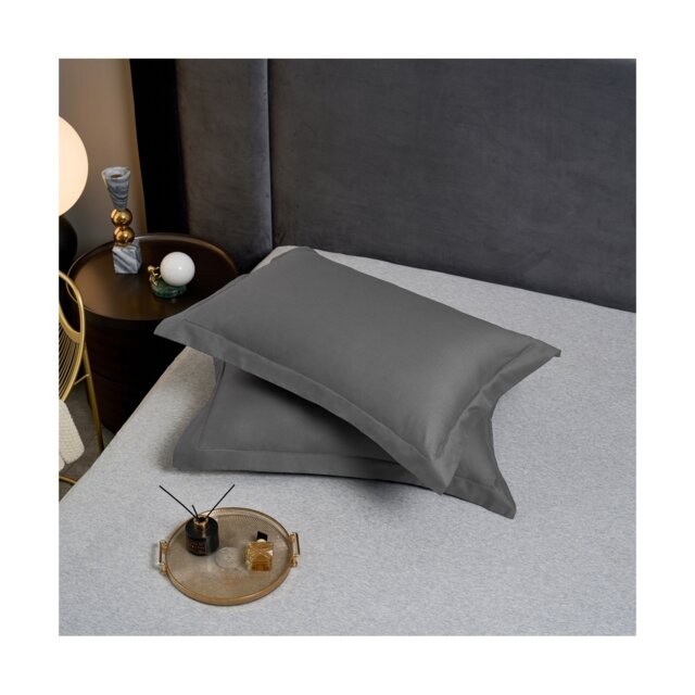 Groundlevel Egyptian Cotton Oxford Pillowcase Set Premium Luxuriously Soft Decor Grey