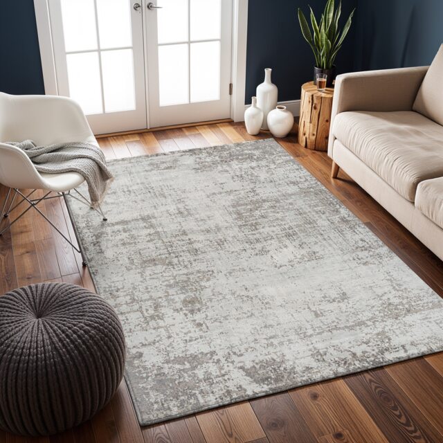 LIVABLISS Roma-Abstract Modern Marble Rug 200 x 275 cm Brown Grey Off-White