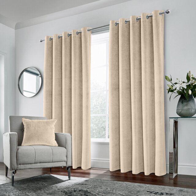 Luxury Enhanced Living Cream Velvet, Supersoft, Blackout, Thermal Pair of Curtains with Eyelet Top - 66 x 54 inch (168x137cm) Cream Cream 2