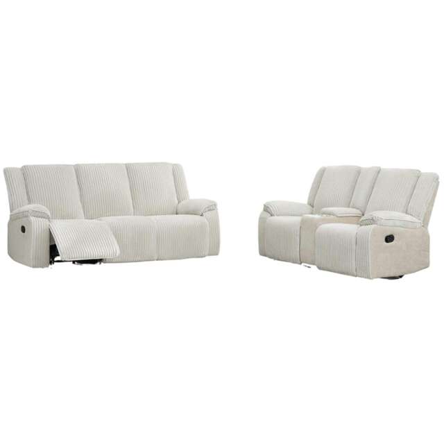 Verona 3+2 Jumbo Cord Manual Recliner Sofa Set Cream Beige Five Plus Seater