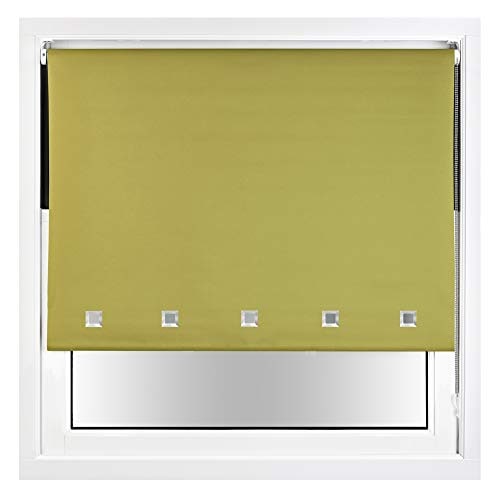 FURNISHED Blackout Roller Blinds with Chrome Square Eyelets and Metal Fittings Green Green (W) 240cm x (L) 165cm