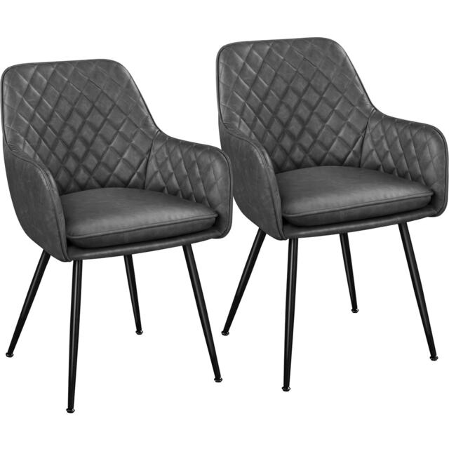Yaheetech Set of 2 PU Leather Dining Chairs with Metal Legs Grey Dark Grey